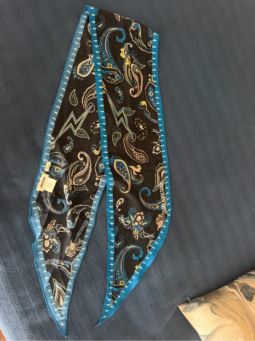Zadig&Voltaire Silk Paisley Skinny Scarf - Blue & Black